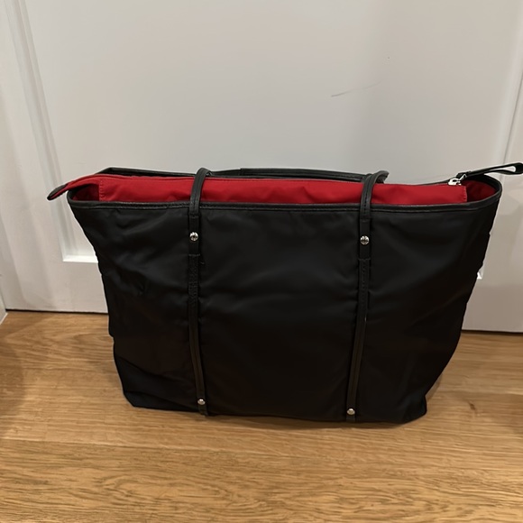 Tumi Bags Tumi Voyageur Black Nylon Q Tote With Red Lining Poshmark